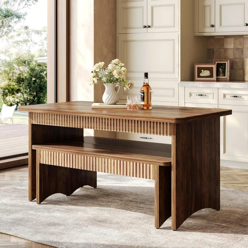 Farmhouse Dining Table Set With Benches For Family Rooms