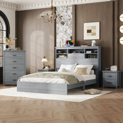 Vintage Wooden Bed Set With Nightstands And Dresser