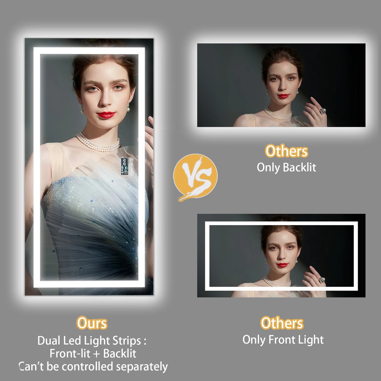 Wisfor LED Bathroom Mirror With Dual Lights And Bluetooth