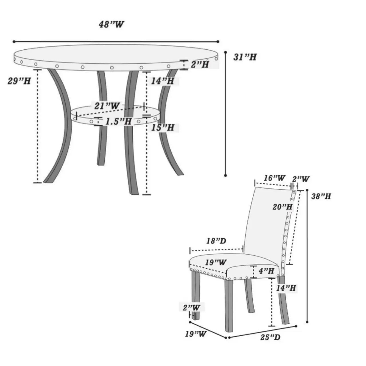 Classic 5 Piece Dining Set Round Table With Padded Chairs
