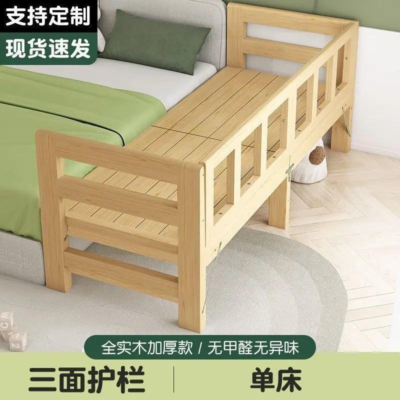 Solid Wood Baby Folding Bed With Guardrail for Children