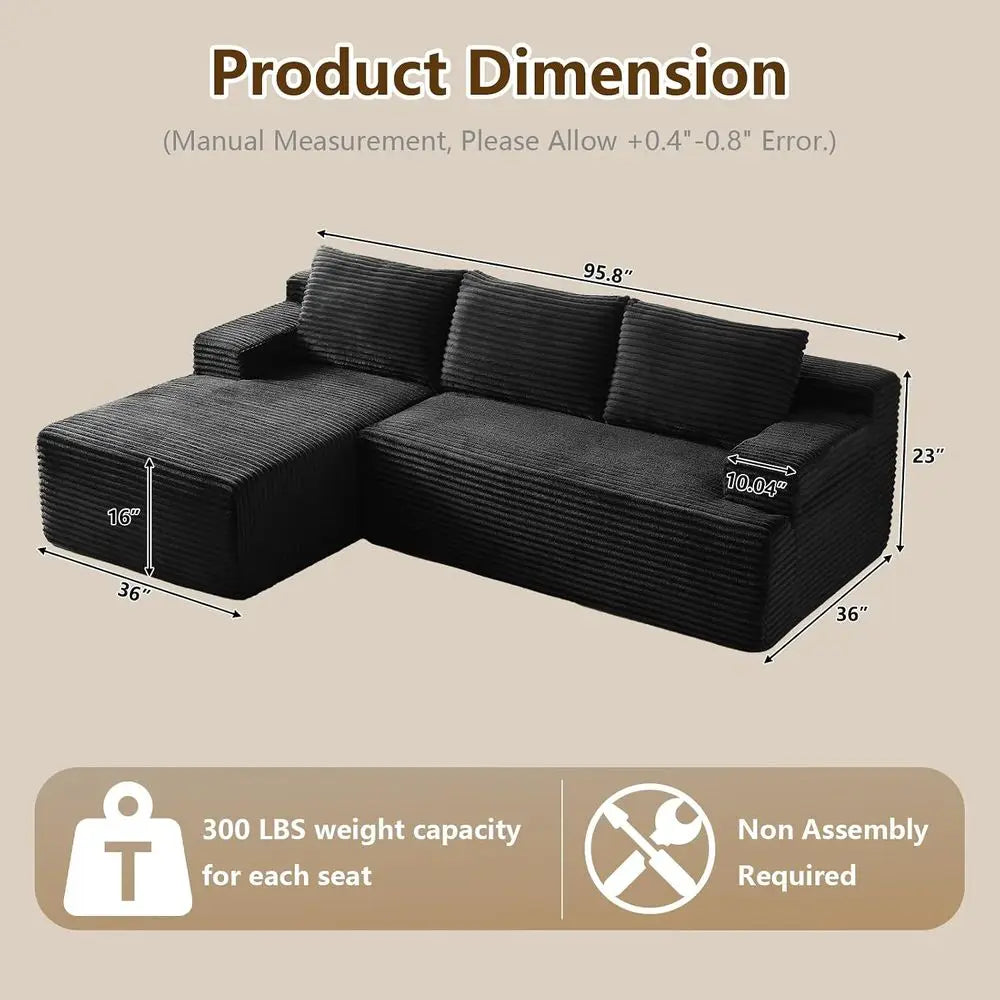 Corduroy Memory Foam L Shape Sectional Sofa Living Room