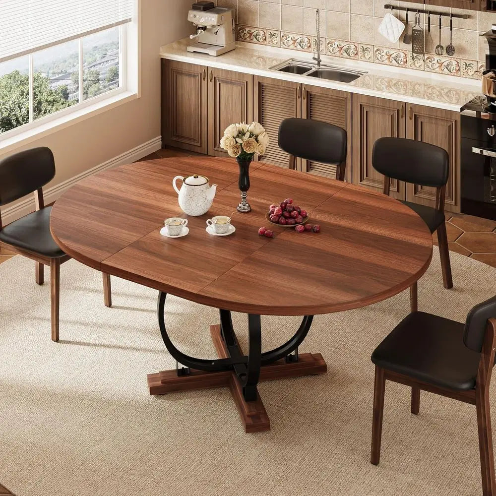 Ticify Expandable Round Dining Table With X-Base Metal Legs
