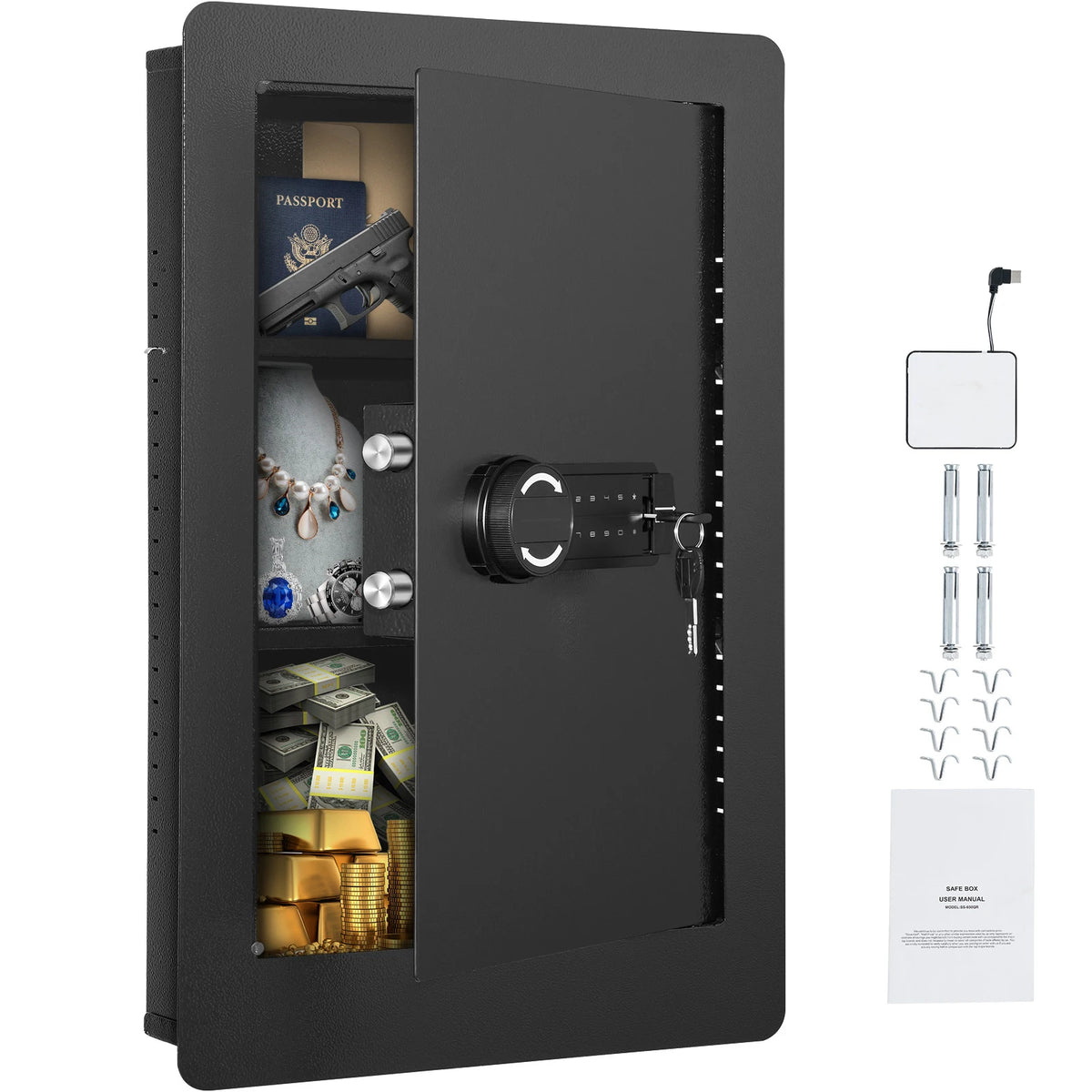 SucceBuy Hidden Keypad Wall Safe With Cold Rolled Steel Home