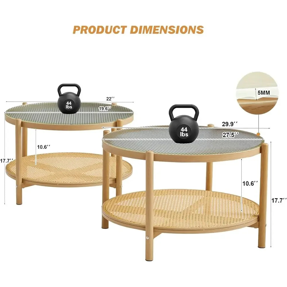 Boho Rattan Coffee Table Set Of 2 For Small Spaces