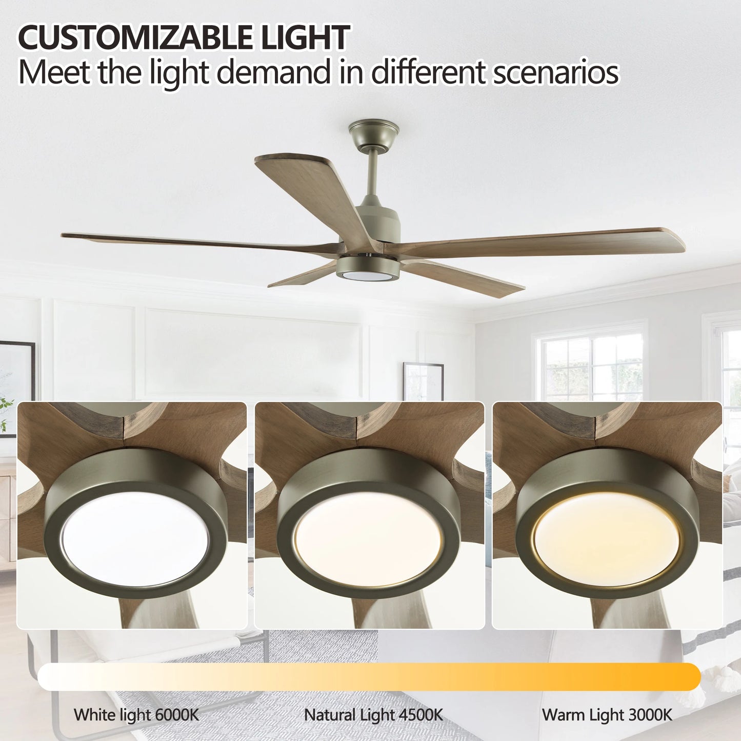 Longree Modern Wood Ceiling Fan With Light And Remote