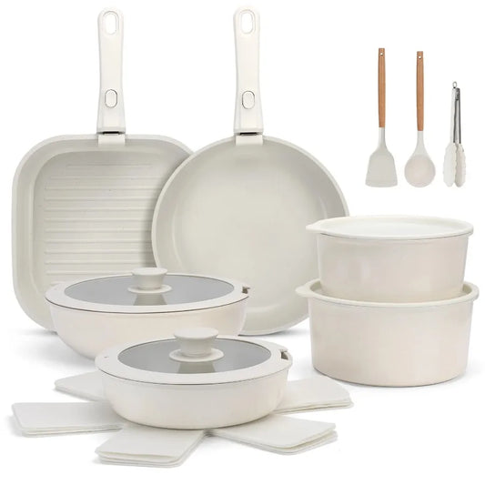 Tebru Ceramic Nonstick Cookware Set with Detachable Handles Oven Safe