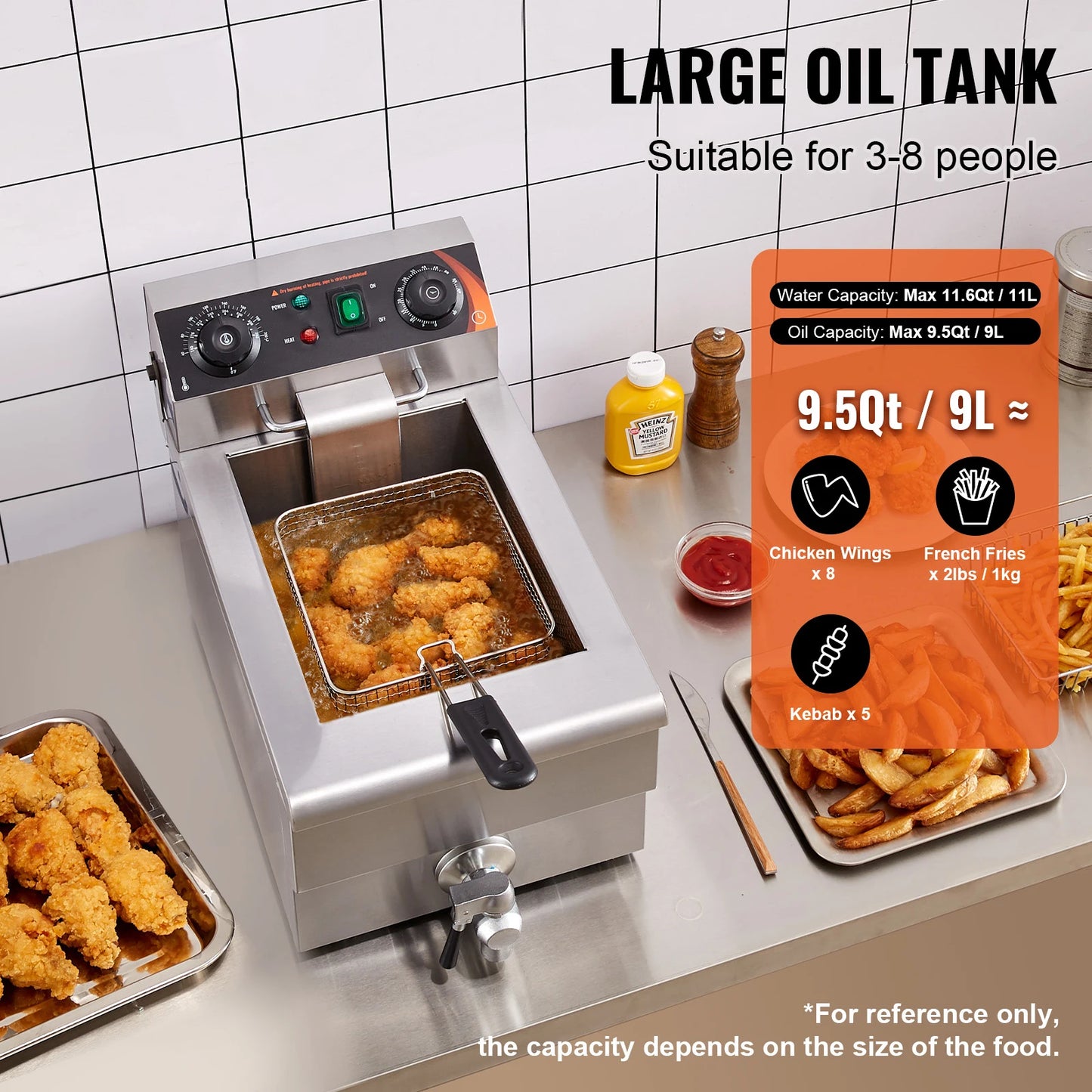 SucceBuy Commercial Electric Countertop Deep Fryer With Time Temp Control