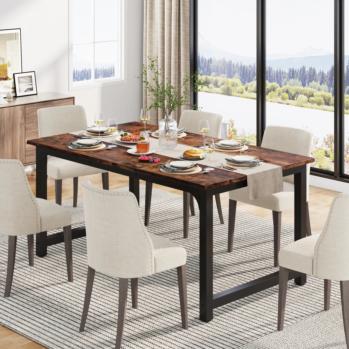 Tribesigns Industrial Rectangular Wood Dining Table For Kitchen