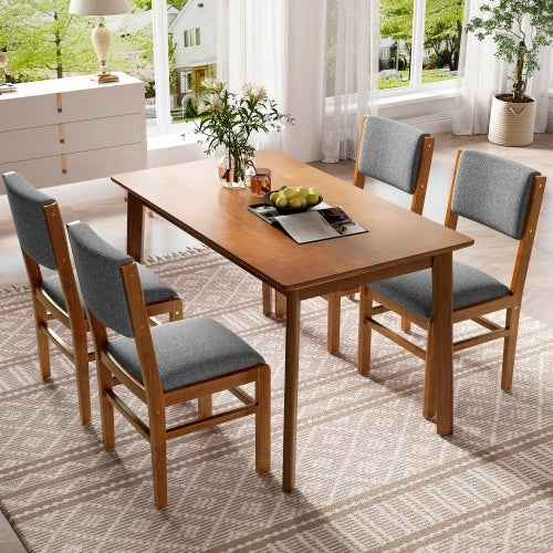 Rectangular Wooden Dining Table Set with 4 Upholstered Chairs