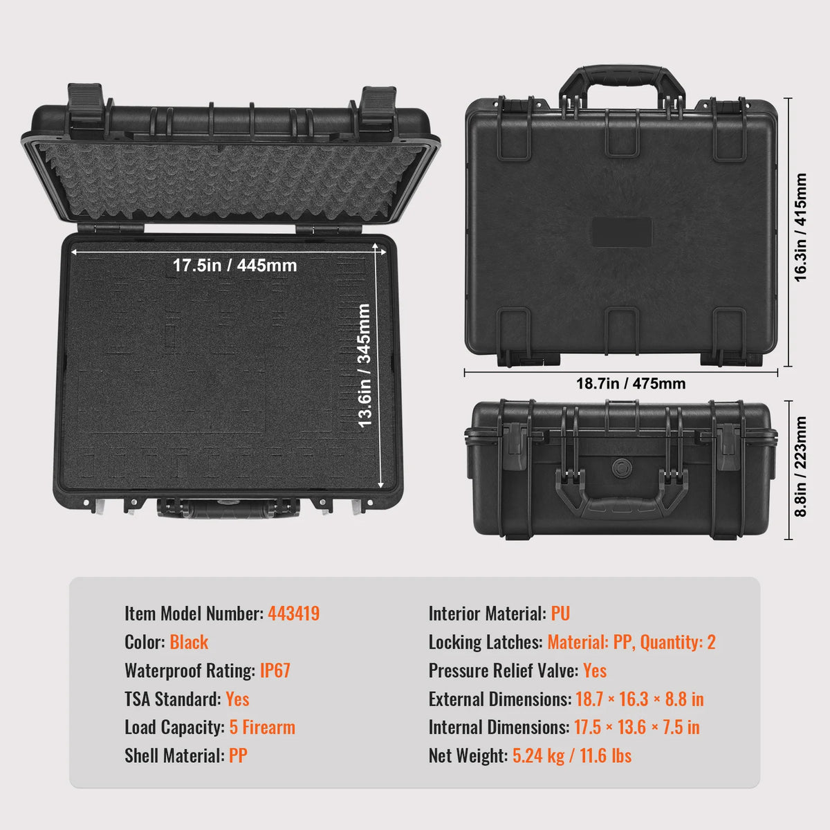 Succebuy Waterproof Hard Pistol Case With PU Foam Lining