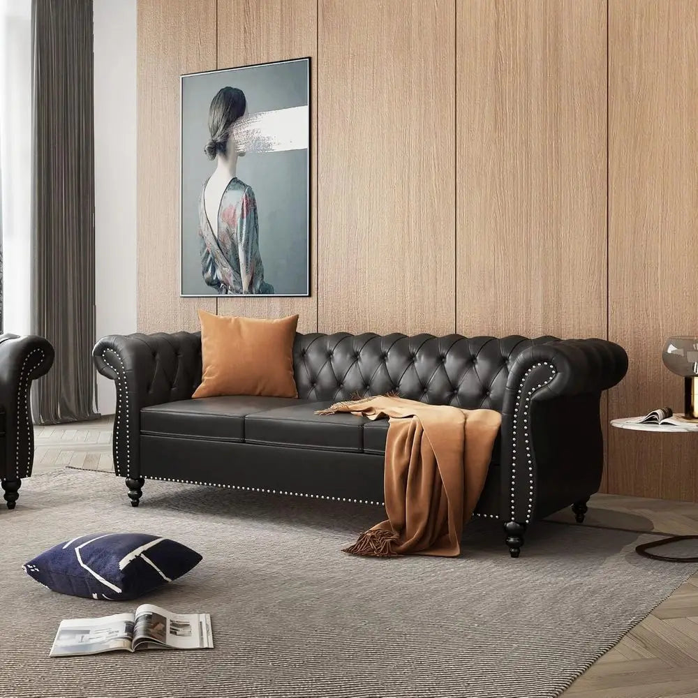 Chesterfield Leather Sofa And Loveseat Two Piece Living Room Set