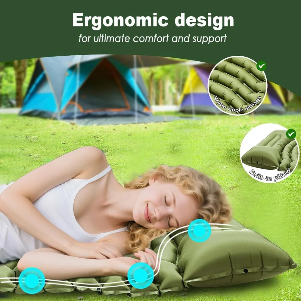 NBVCX Ultralight Inflatable Sleeping Pad With Pillow For Camping And Backpacking