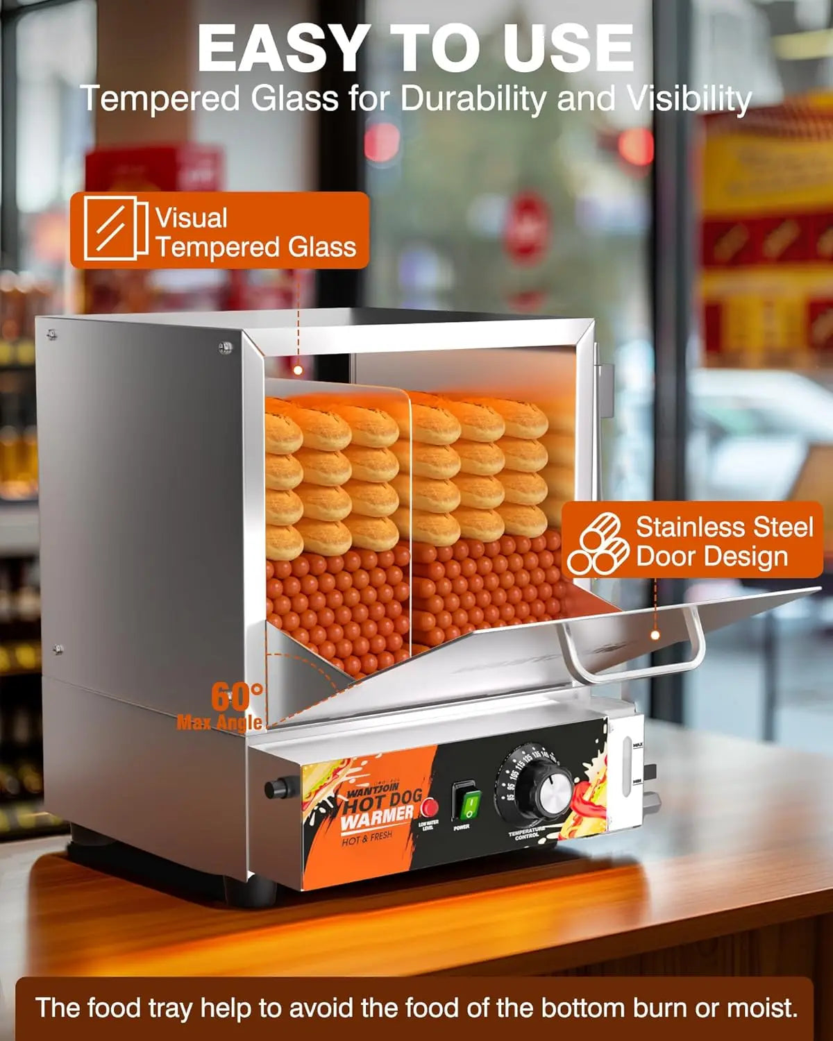 XMSJ Commercial Electric Hot Dog Steamer With Bun Warmer