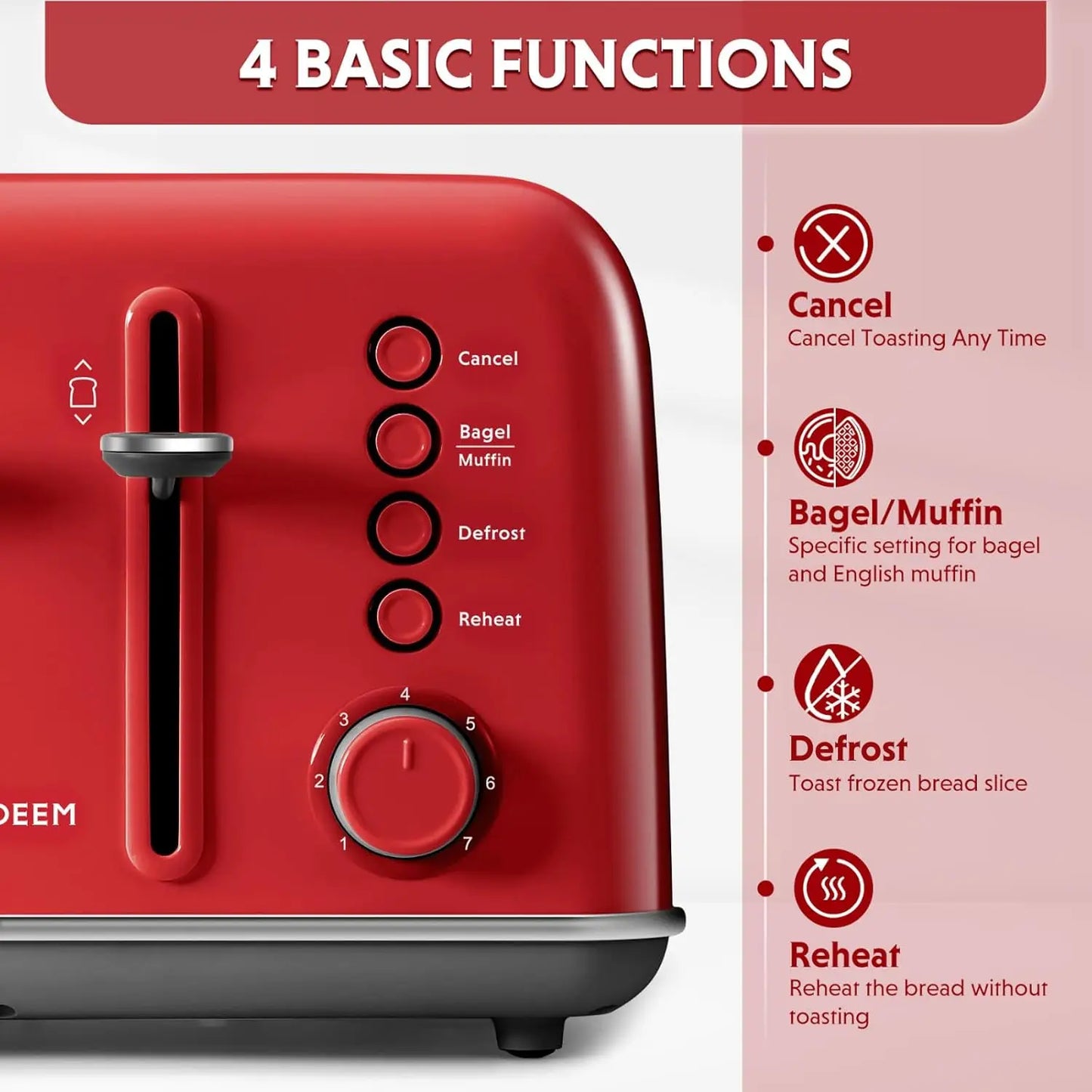 XMSJ 4 Slice Toaster Stainless Steel With Extra Wide Slots
