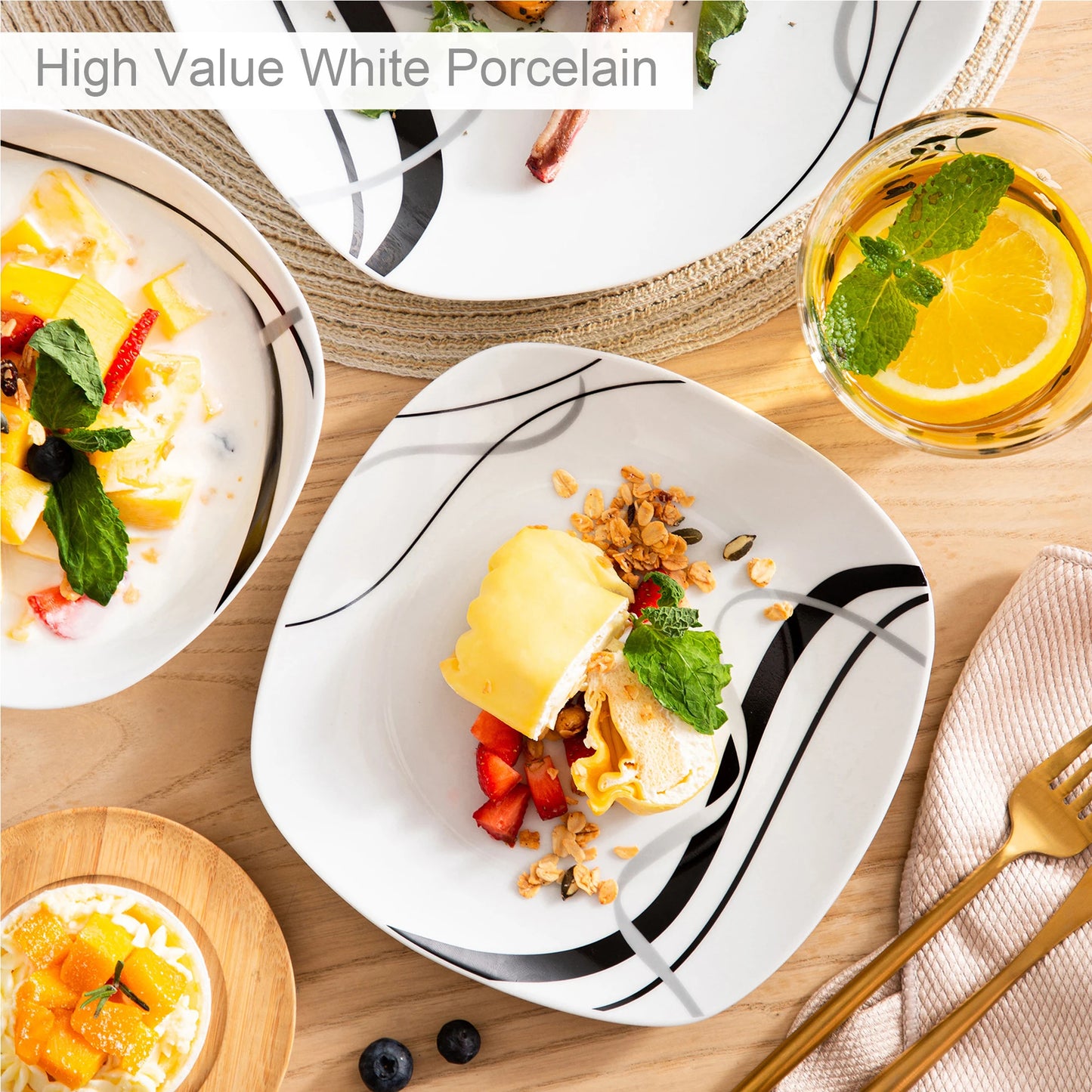 Malacasa Fiona Porcelain Ceramic Tableware Dinner Set