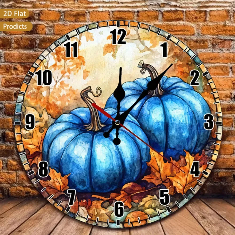 XMSJ Pumpkin Autumn Leaves Silent Wall Clock Nursery Room Decor