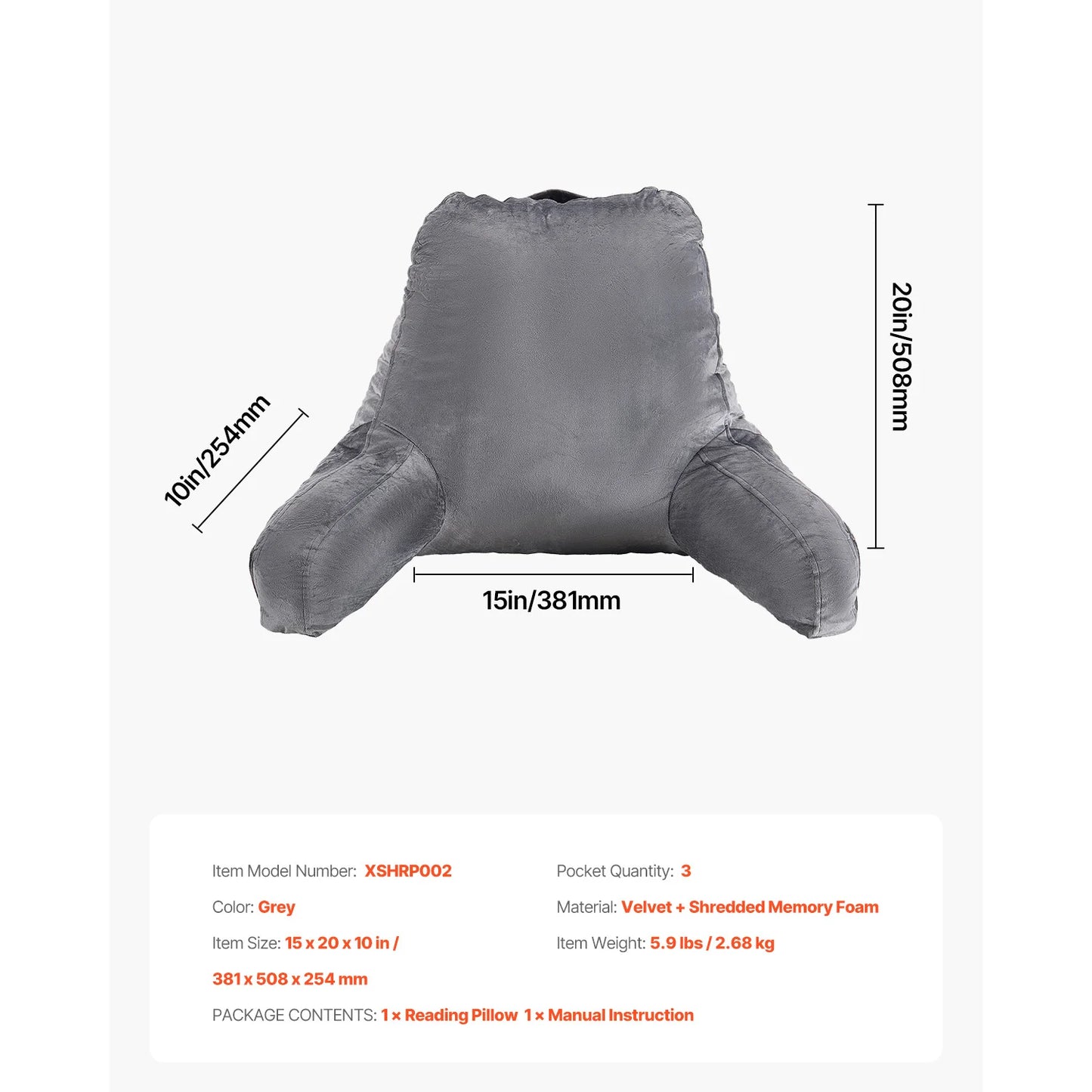 SucceBuy Reading Pillow With Shredded Memory Foam Pockets And Handle