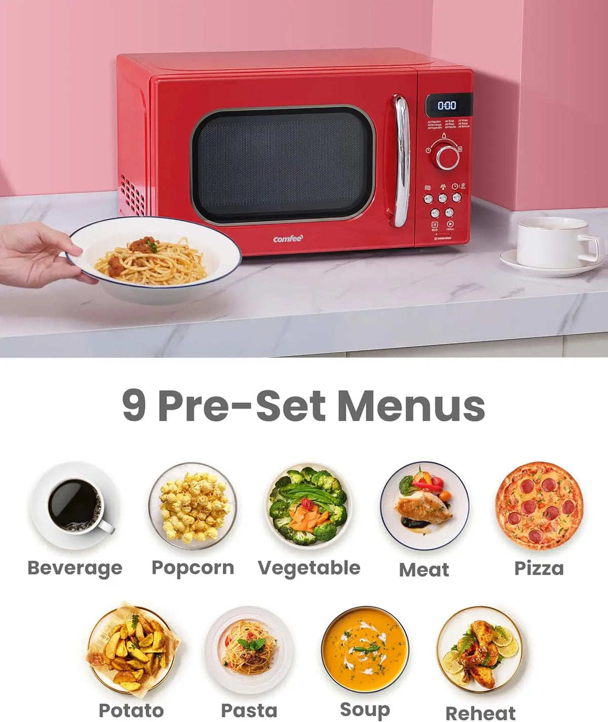 XMSJ Retro Small Microwave Oven With 9 Preset Menus