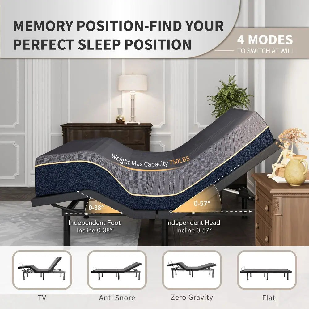 Adjustable Bed Frame With CopperGel Memory Foam Mattress And Wireless Remote