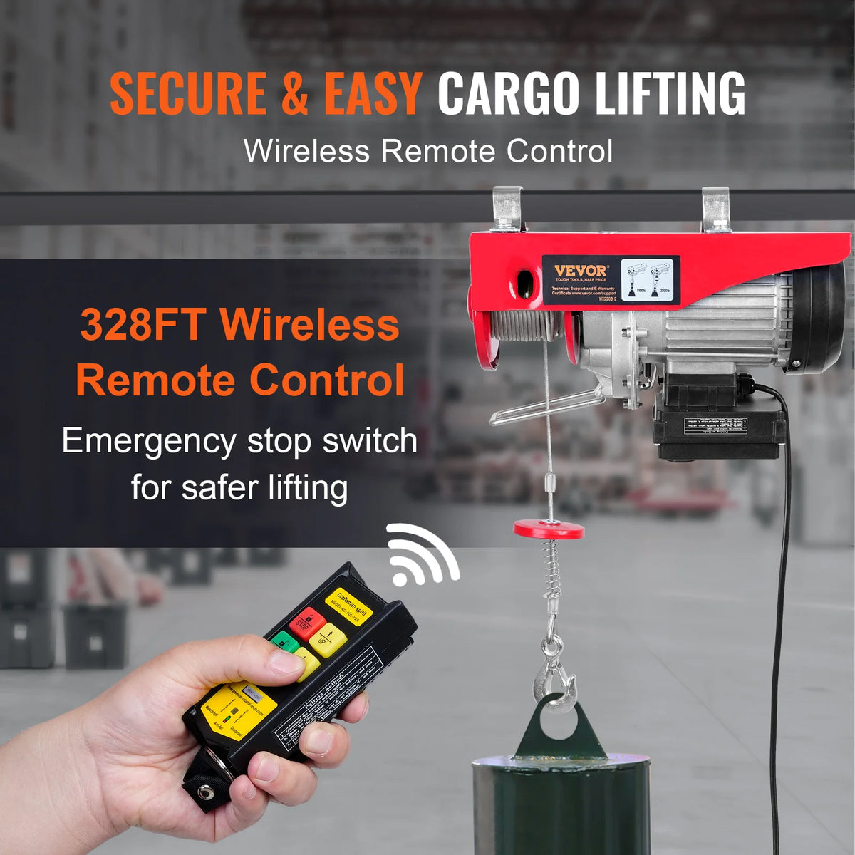 SucceBuy Wireless Electric Hoist Steel Wire Winch for Garage Use