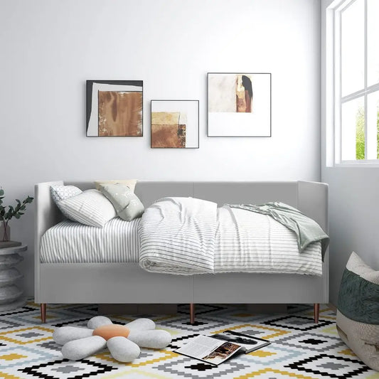Upholstered Daybed Frame with Sturdy Wooden Slat Support