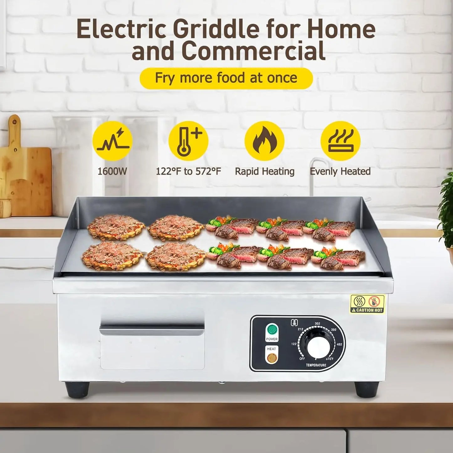 XMSJ 1500W Commercial Stainless Steel Electric Griddle Adjustable Temperature