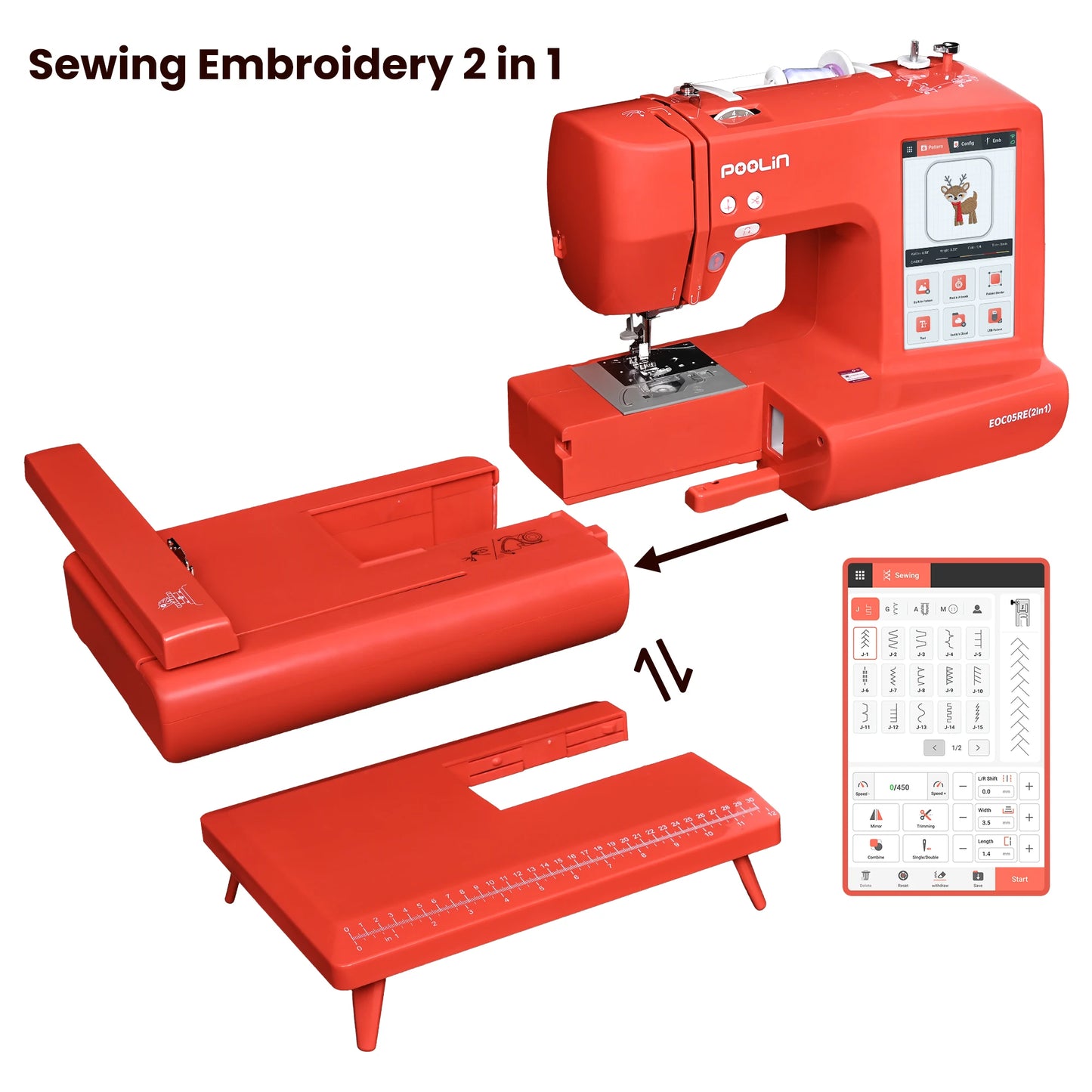 Poolin EOC05RE 2in1 Embroidery Sewing Machine For Beginners