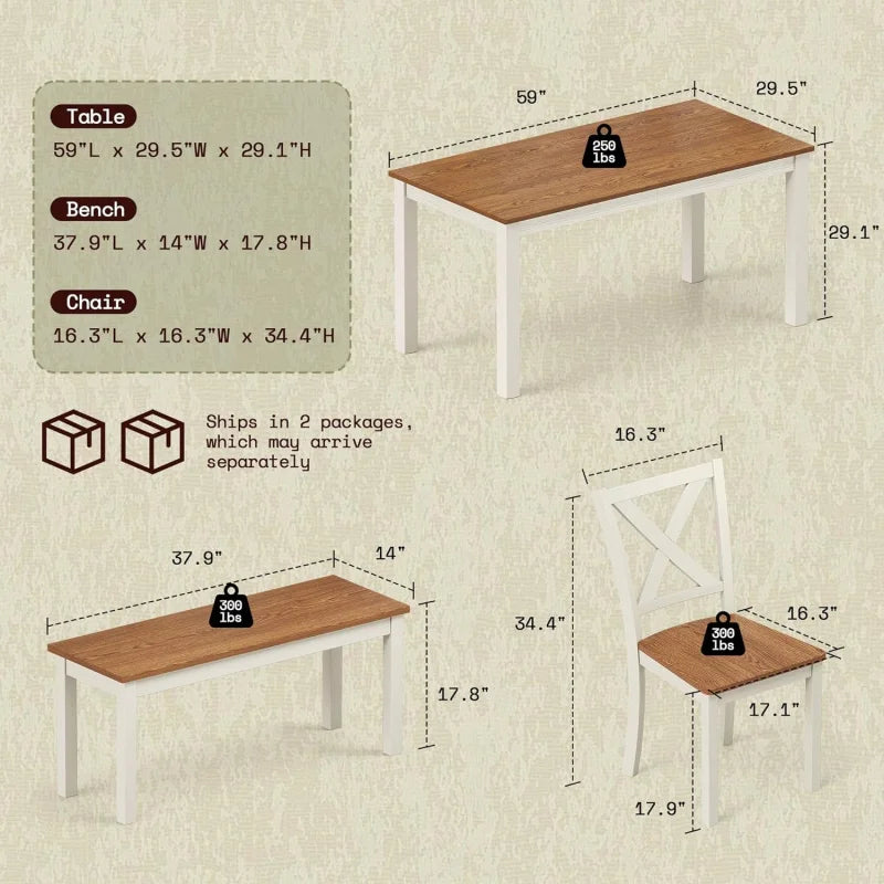 Farmhouse 6-Piece Dining Set With Wooden Table And Chairs