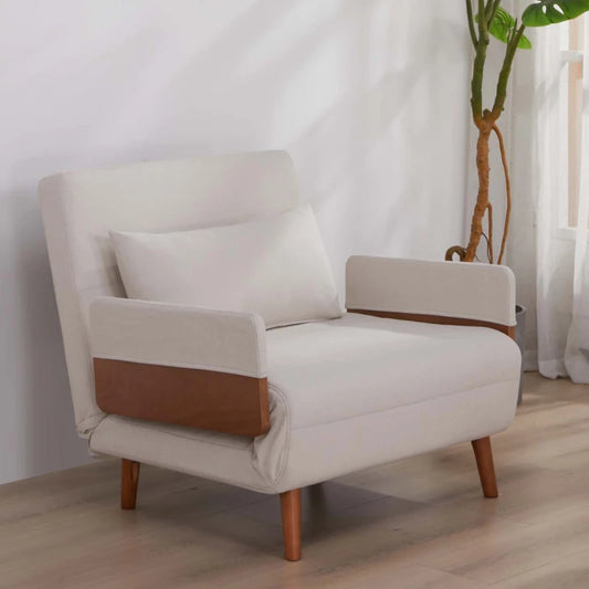 Modern Foldable Sofa Bed Single Seater With Breathable Linen Fabric