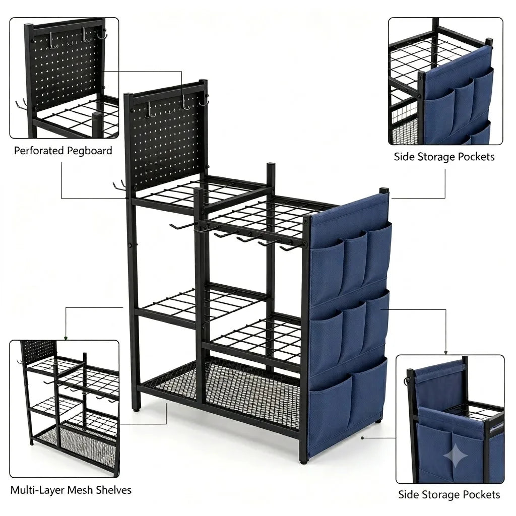 Garden Tool Storage Rack Heavy Duty Iron Organizer For Shovels And Rakes