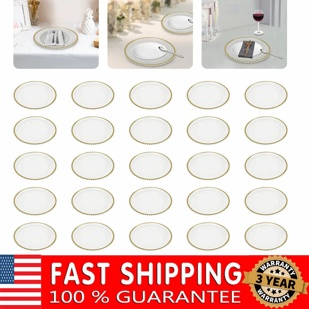 Bymaocar Beaded Plastic Round Dinner Plate Tableware Set