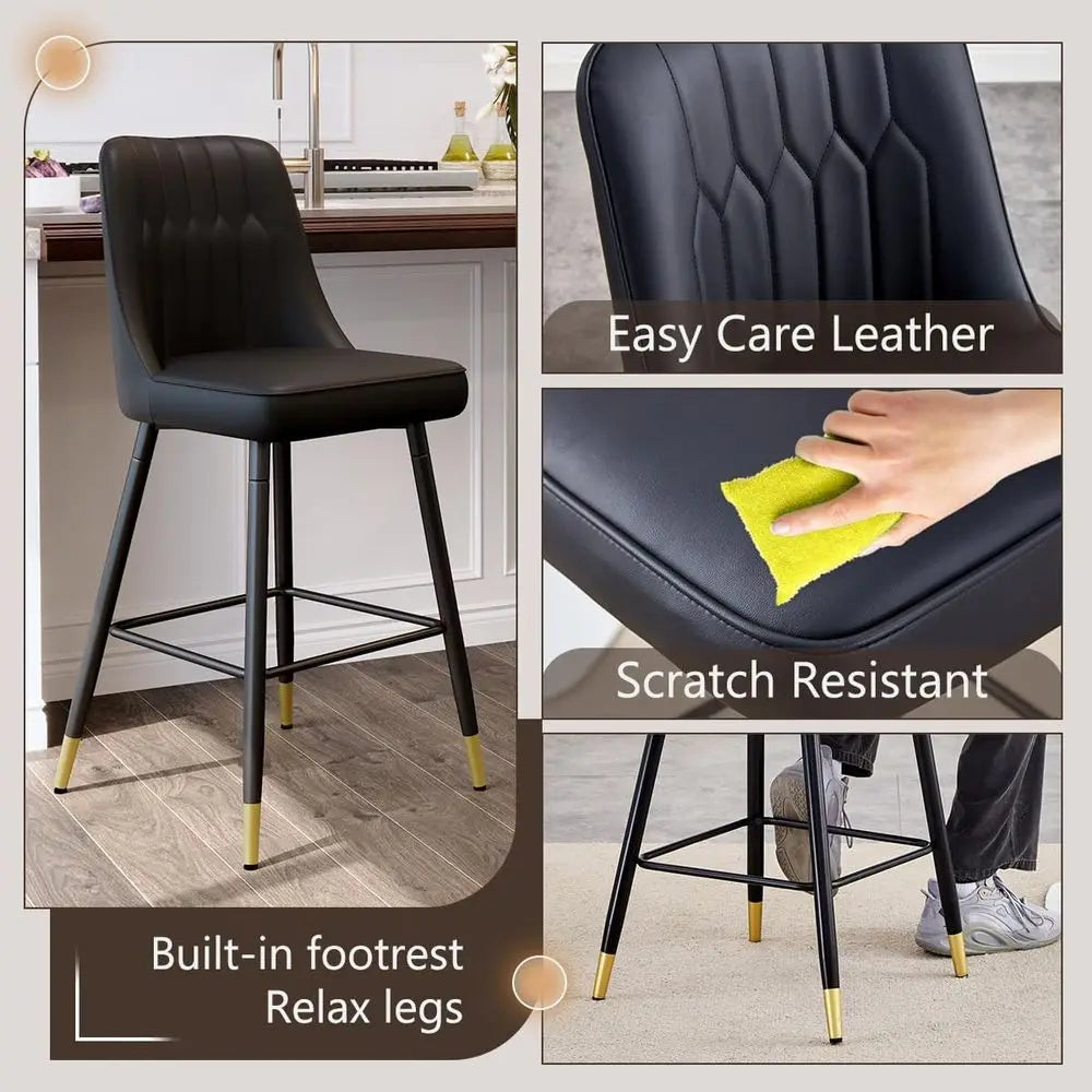 Modern Faux Leather Bar Stools With Back And Metal Frame