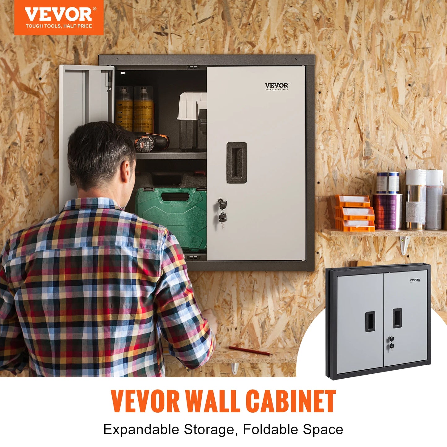 Foldable Wall Cabinet Metal Garage Locker Magnetic Door
