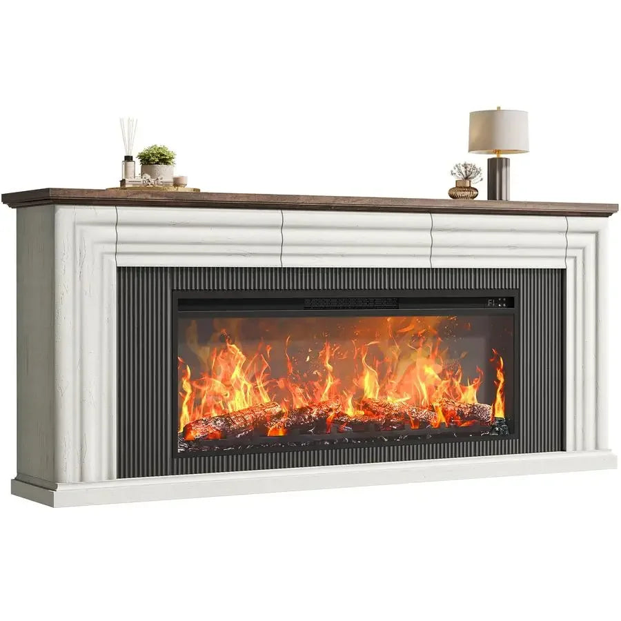 Electric Fireplace TV Stand Farmhouse Entertainment Center For Large TVs