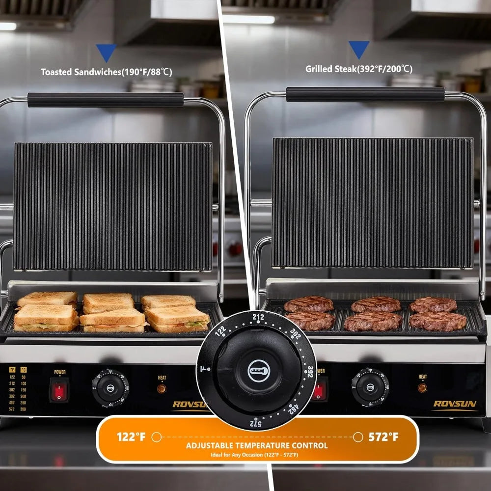 ROVSUN 811E Panini Grill 2200W Stainless Steel Electric Sandwich Maker