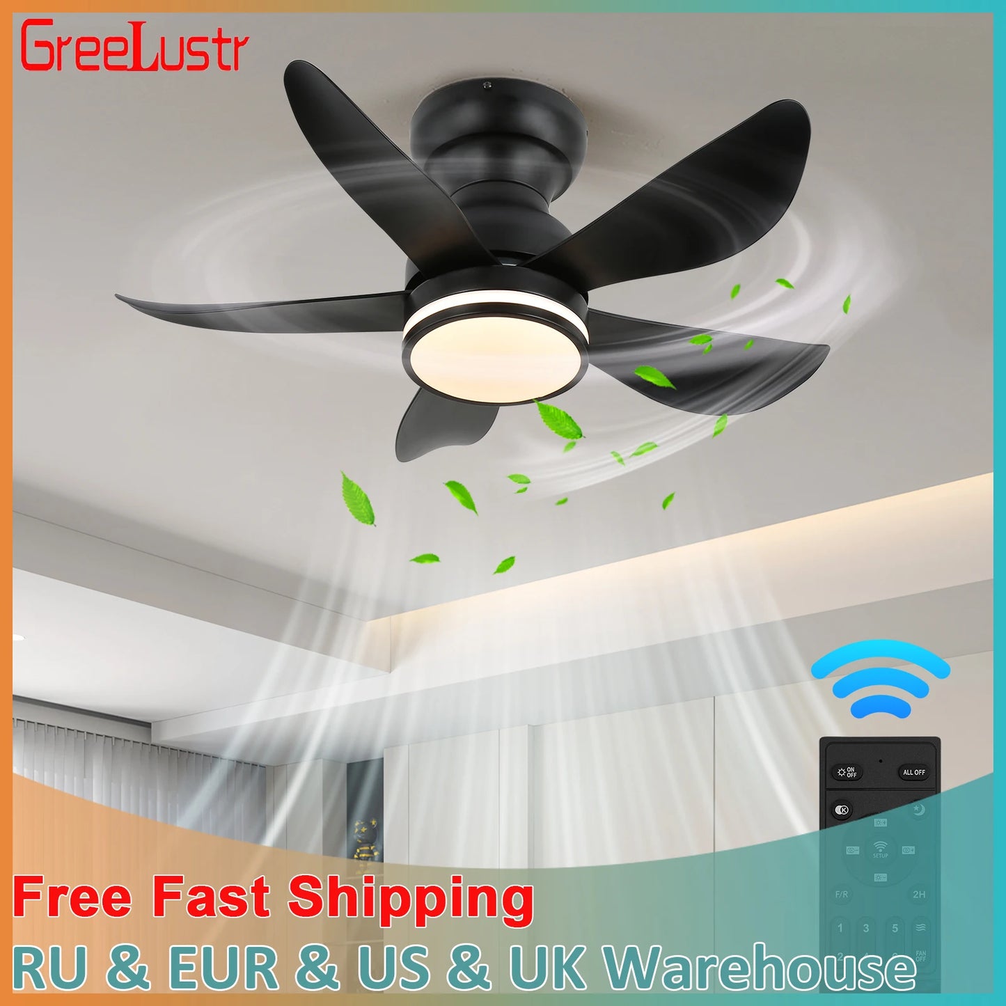 GreeLustr RGB LED Ceiling Fan Light With Remote