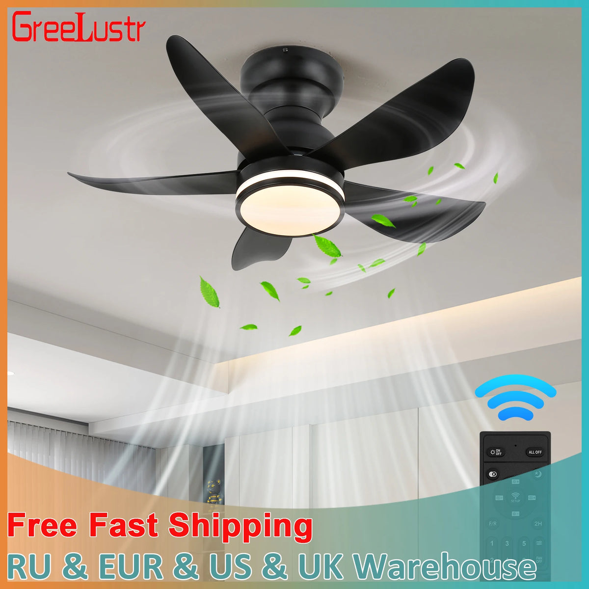 GreeLustr Remote Control LED Ceiling Fan With Decorative Chandelier Lamp