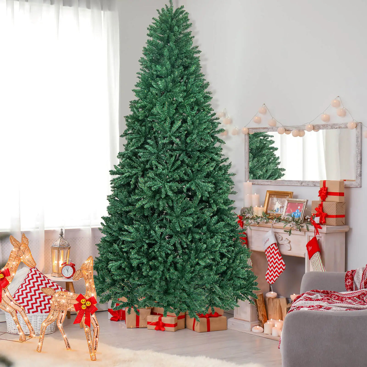 LIFEZEAL Artificial Christmas Tree Full Fir Hinged Branches