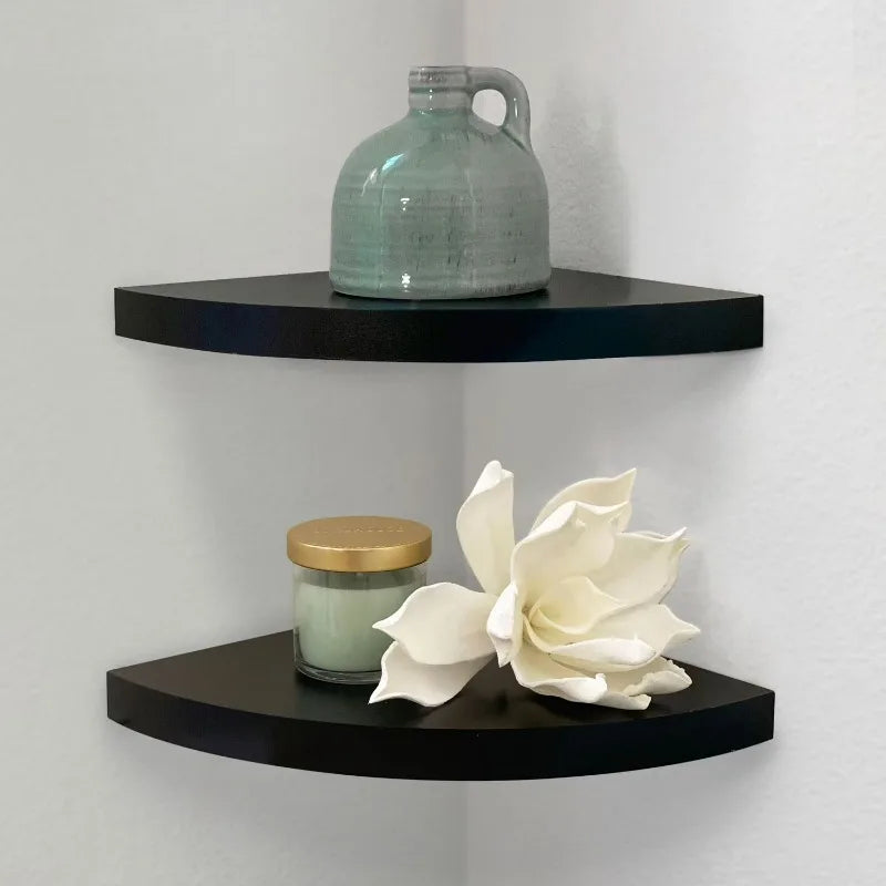 Wood Round Corner Floating Shelves Set Of 2 For Wall Decor