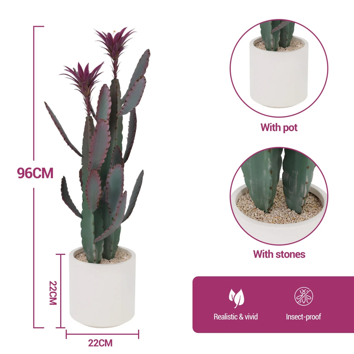 HiMISS Artificial Cactus Potted Plant Faux Desert Home Decor