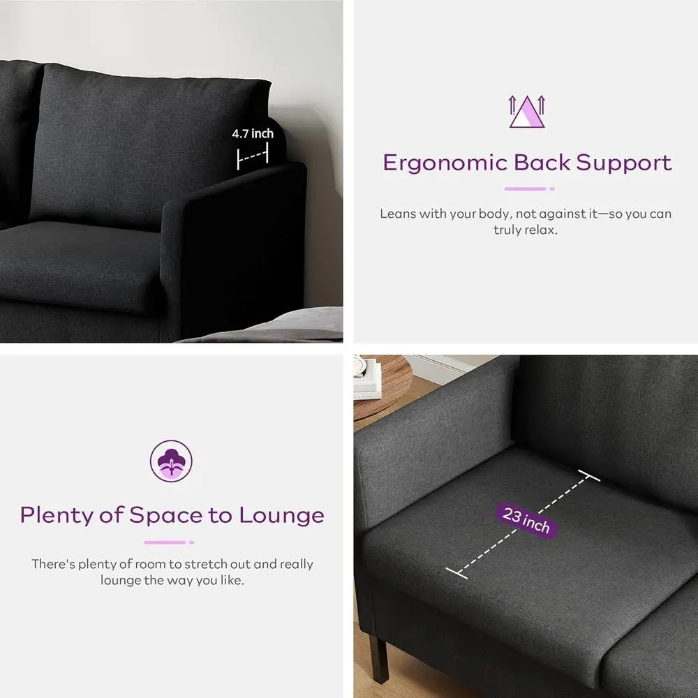 Linen Upholstered Loveseat Sofa With Iron Legs For Living Room