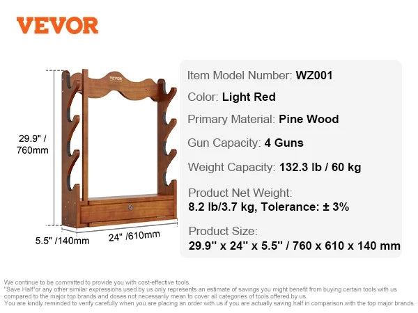 Wood Wall Mount Gun Rack Holds Five Rifles And Shotguns