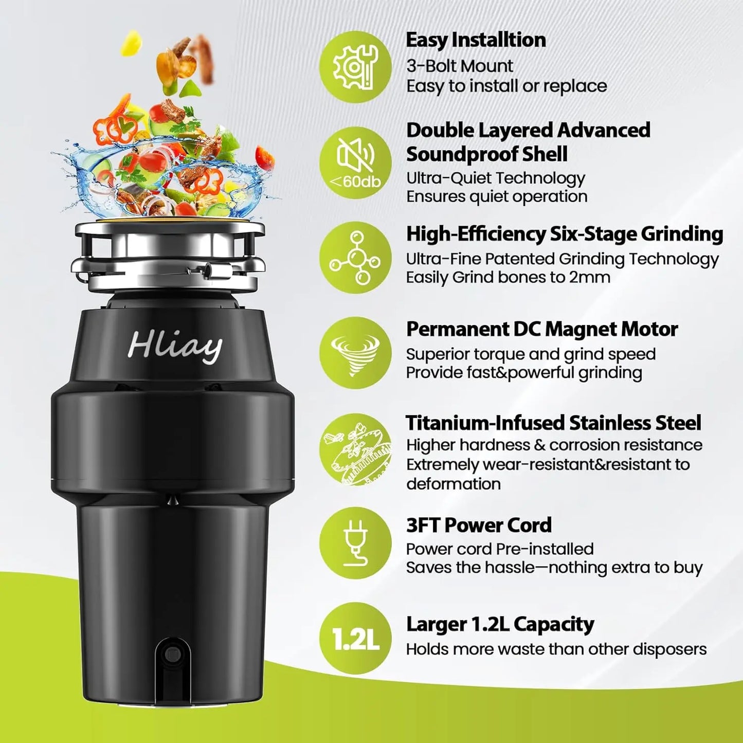 XMSJ Three Quarter HP Quiet Garbage Disposal With Cord Hookup
