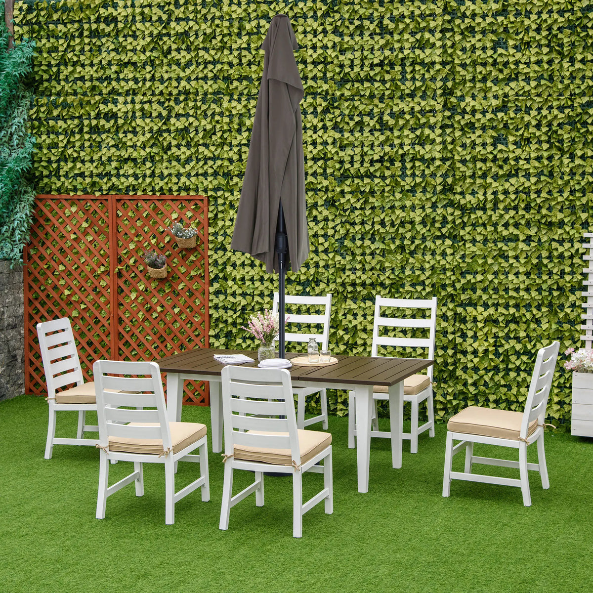 Outsunny Aluminum Outdoor Dining Set With Cushions And Umbrella Hole