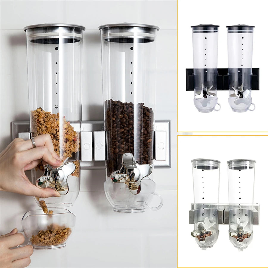 Wall Mounted 2 Barrel Cereal Dispenser For Grains And Beans