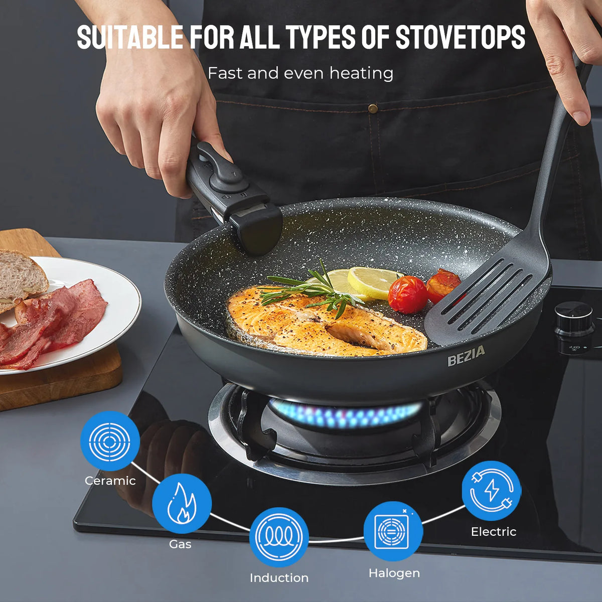 Induction Nonstick Cookware Set with Removable Handles and Stackable Design