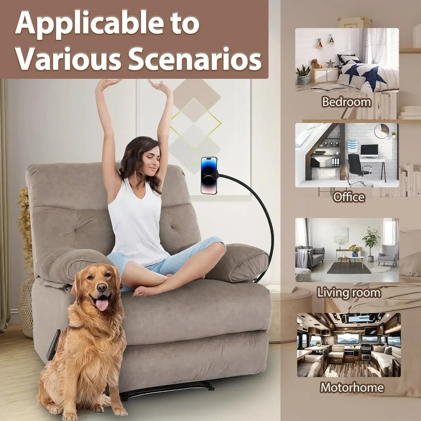Heavy Duty Manual Recliner Chair With Phone Holder For Adults