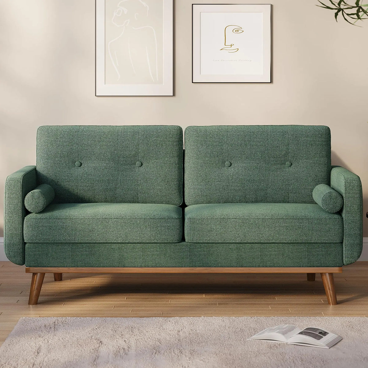 Studyset Mid Century Modern Linen Upholstered Loveseat Sofa