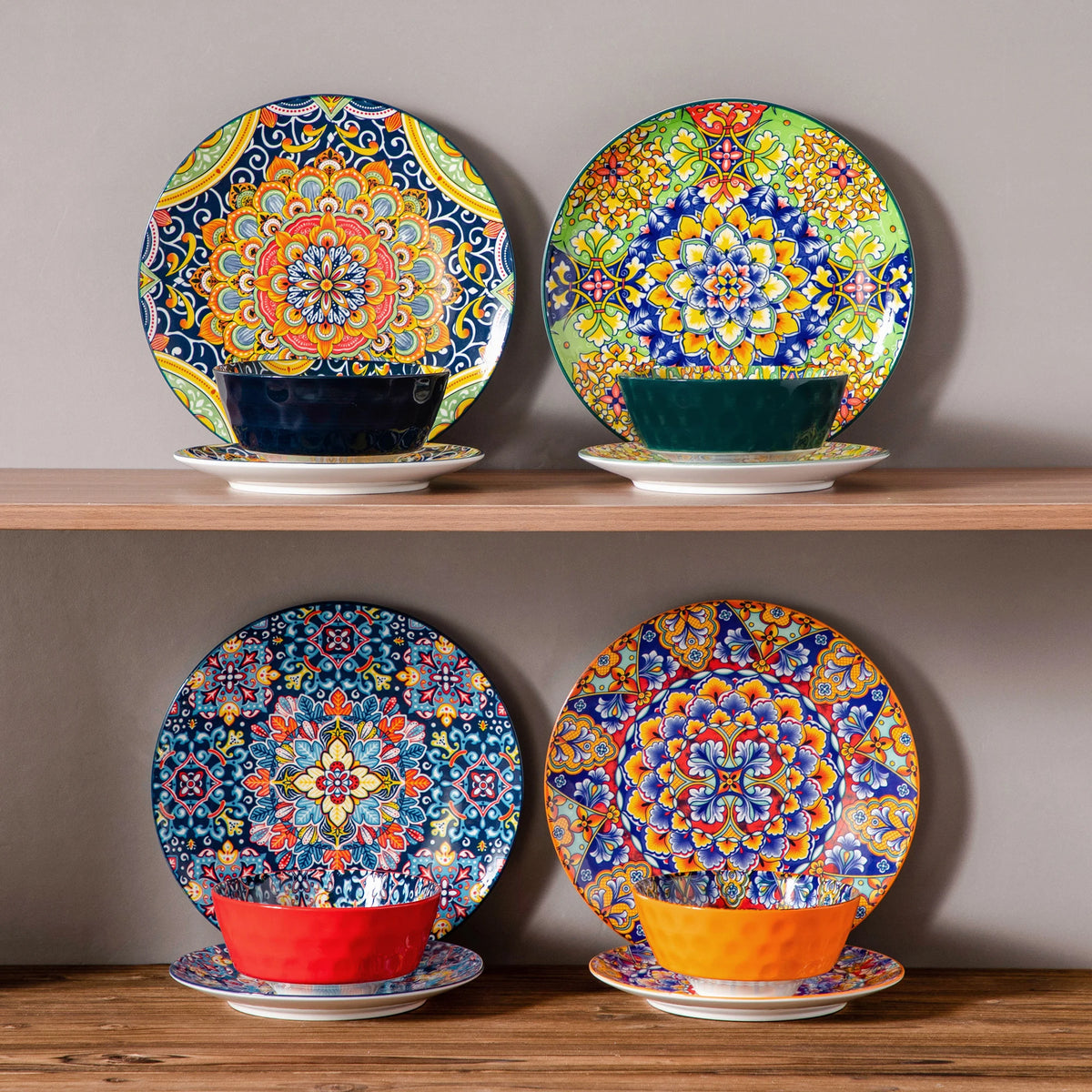 Malacasa Bohemian Ceramic Dinnerware Set With Floral Porcelain Plates